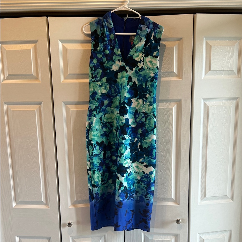 Vince Camuto Blue and Green Floral Midi Dress
